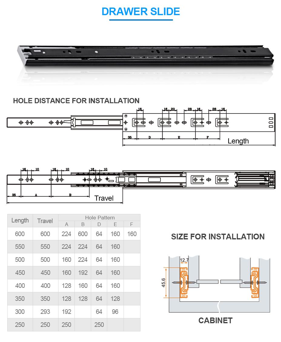 size of rebound drawer slide